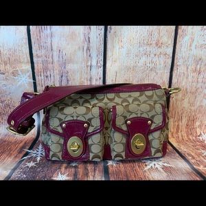 Coach Signature Brown & Plum Patent Shoulder Bag